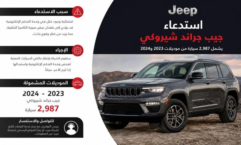 استدعاء جيب جراند شيروكي يشمل 2,987 سيارة من موديلات 2023 و2024